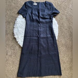 Talbots Vintage Linen Dress Blue Long Maxi Womens Size 16